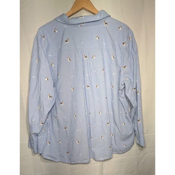 Talbots Fetching Beagle Dog Print Button Down Classic Cotton Shirt 3X End On End - Picture 5 of 7